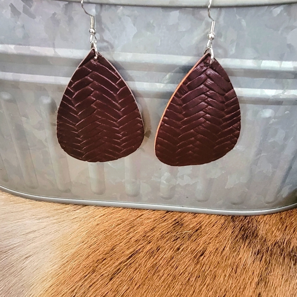 Faux leather teardrop earrings